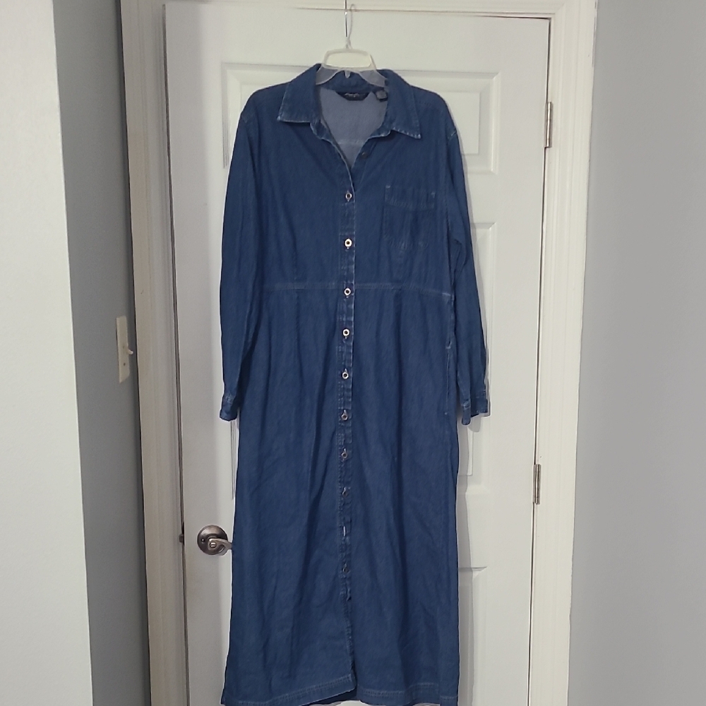 Eddie Bauer Long Sleeve Denim Maxi Shirt Dress - Blue